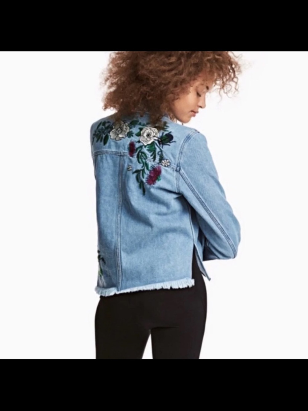 H&M Coachella floral boho embroidered Jean jacket distressed sz4/small EUC - Picture 12 of 14